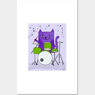 Groovy Drummer Cat Posters and Art